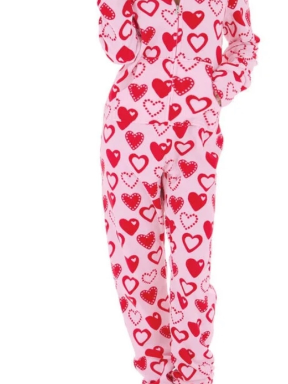 Pajamagram Hoodie-Footie Pink and Red Heart Fleece